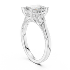 Emerald Cut Lab Grown 2.53 CT Three Stone Pear Accent Engagement Ring in 14K Rose Gold