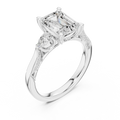 Emerald Cut Lab Grown 2.53 CT Three Stone Pear Accent Engagement Ring in 14K Rose Gold