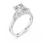 Emerald Cut Lab Grown 2.53 CT Three Stone Pear Accent Engagement Ring in 14K Rose Gold
