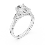 Oval Cut Lab Grown 2.53 CT Three Stone Pear Accent Engagement Ring in 14K Rose Gold