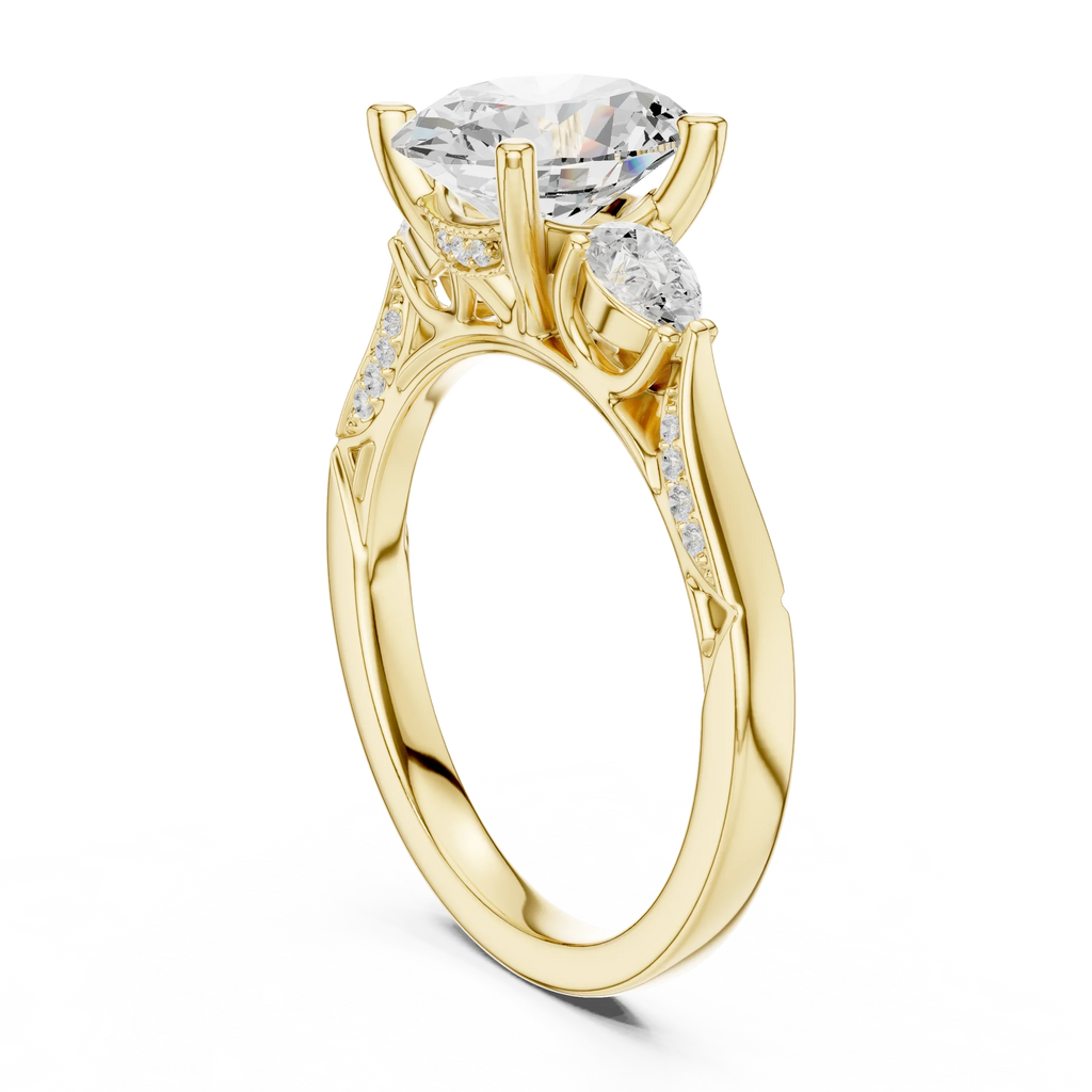 Oval Cut Lab Grown 2.53 CT Three Stone Pear Accent Engagement Ring in 14K Rose Gold