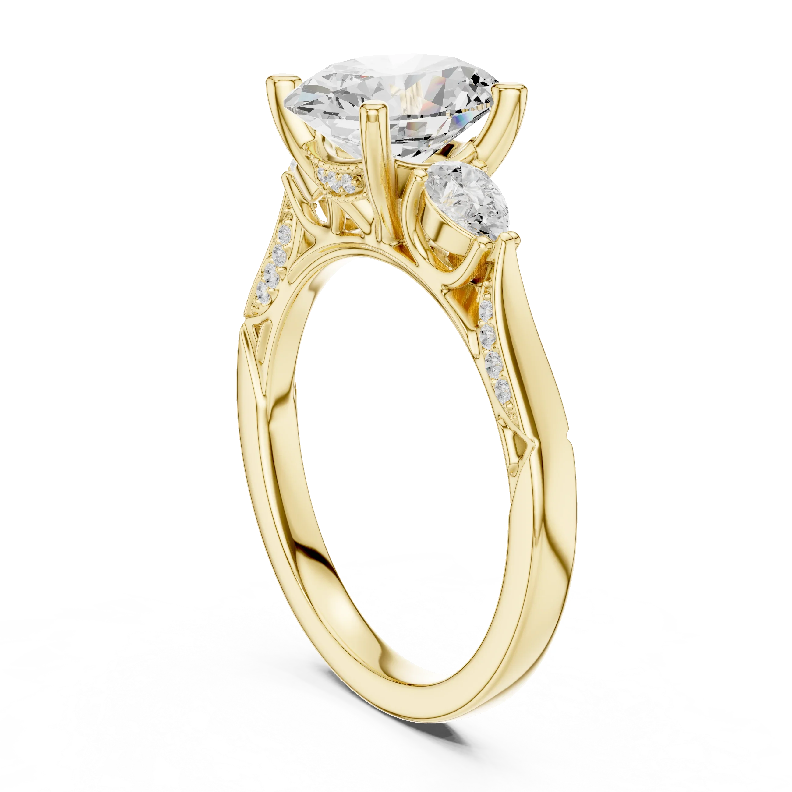 Oval Cut Lab Grown 2.53 CT Three Stone Pear Accent Engagement Ring in 14K Rose Gold