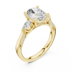 Oval Cut Lab Grown 2.53 CT Three Stone Pear Accent Engagement Ring in 14K Rose Gold
