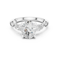 Oval Cut Lab Grown 2.53 CT Three Stone Pear Accent Engagement Ring in 14K Rose Gold