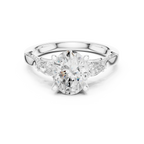 Oval Cut Lab Grown 2.53 CT Three Stone Pear Accent Engagement Ring in 14K Rose Gold