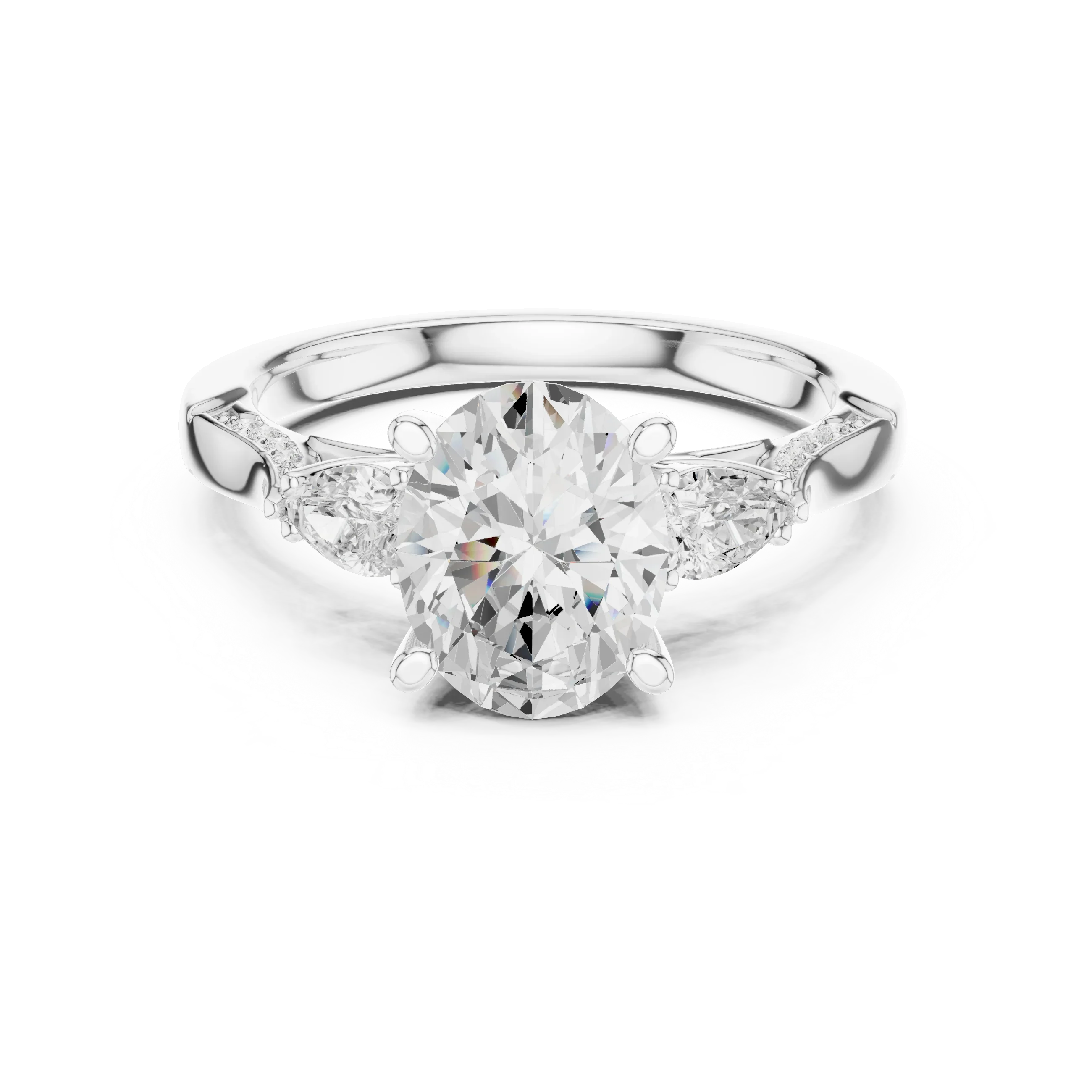 Oval Cut Lab Grown 2.53 CT Three Stone Pear Accent Engagement Ring in 14K Rose Gold