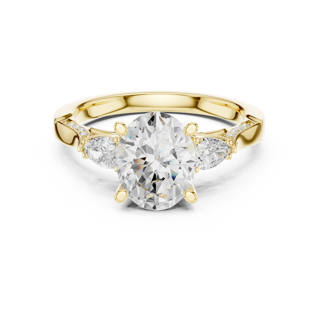 Oval Cut Lab Grown 2.53 CT Three Stone Pear Accent Engagement Ring in 14K Rose Gold