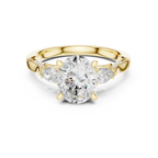 Oval Cut Lab Grown 2.53 CT Three Stone Pear Accent Engagement Ring in 14K Rose Gold