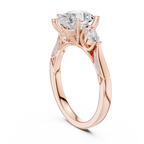 Pear Cut Lab Grown 2.53 CT Three Stone Pear Accent Engagement Ring in 14K Rose Gold
