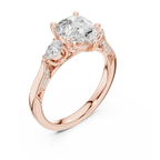 Pear Cut Lab Grown 2.53 CT Three Stone Pear Accent Engagement Ring in 14K Rose Gold