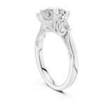 Pear Cut Lab Grown 2.53 CT Three Stone Pear Accent Engagement Ring in 14K Rose Gold