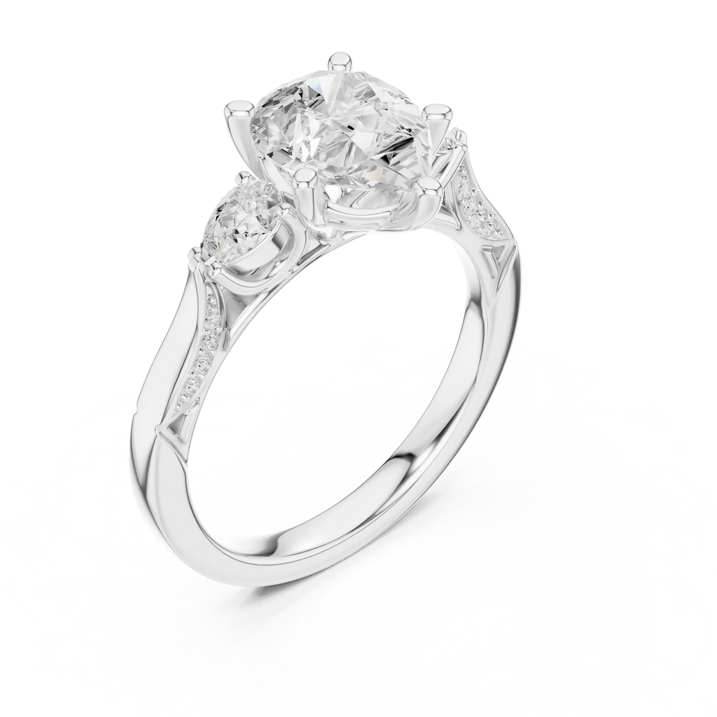 Pear Cut Lab Grown 2.53 CT Three Stone Pear Accent Engagement Ring in 14K Rose Gold