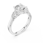 Pear Cut Lab Grown 2.53 CT Three Stone Pear Accent Engagement Ring in 14K Rose Gold