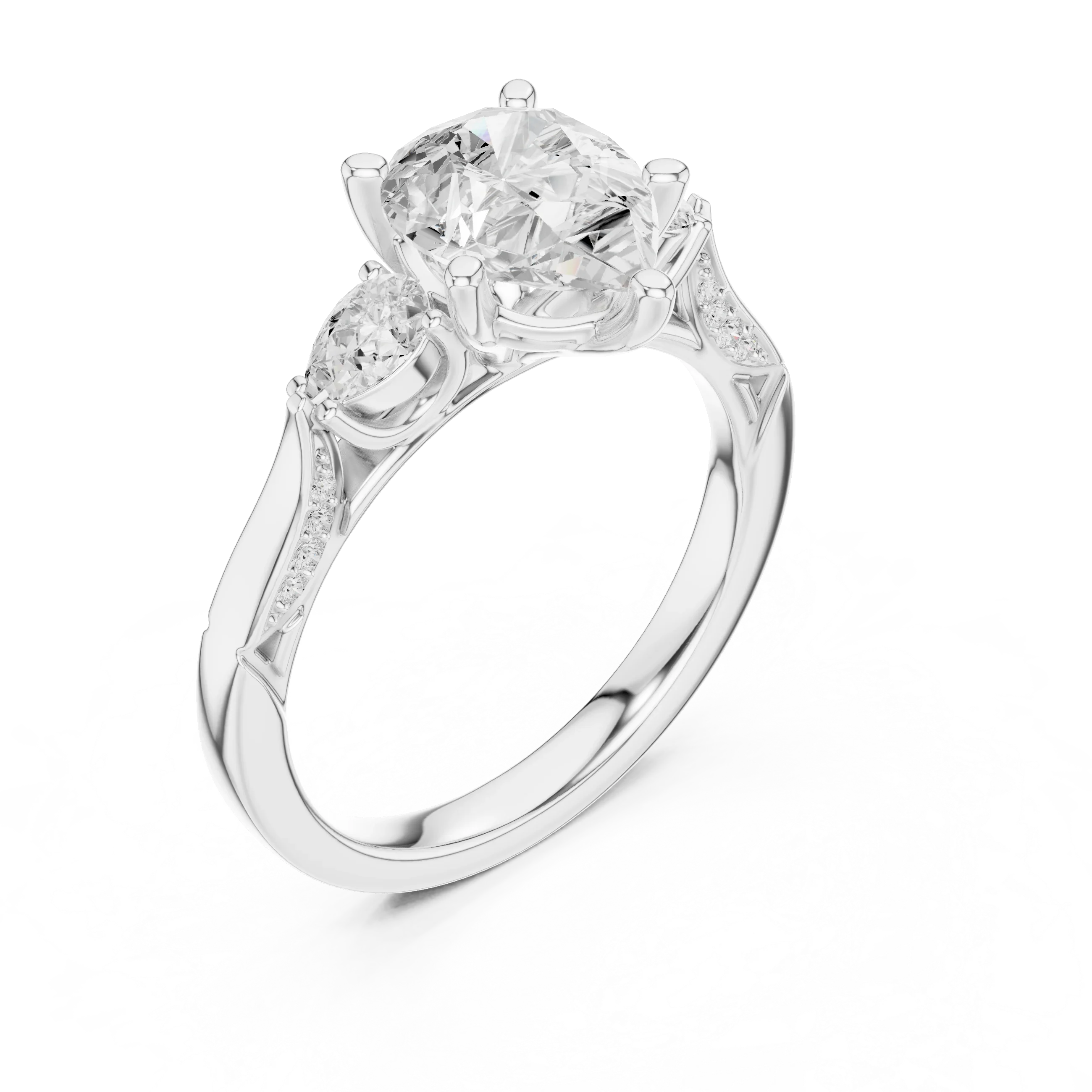 Pear Cut Lab Grown 2.53 CT Three Stone Pear Accent Engagement Ring in 14K Rose Gold