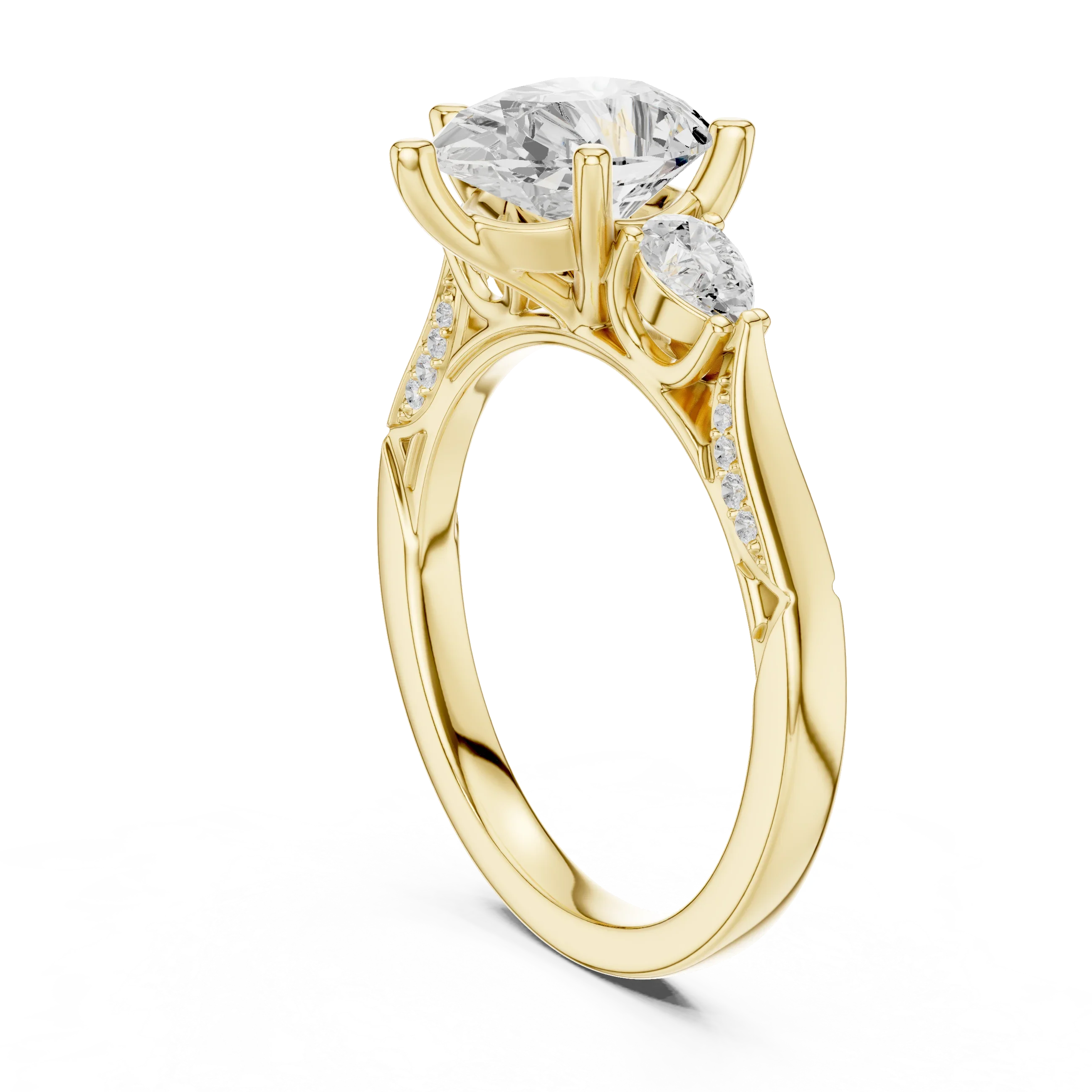 Pear Cut Lab Grown 2.53 CT Three Stone Pear Accent Engagement Ring in 14K Rose Gold