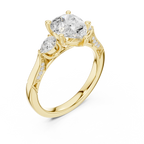 Pear Cut Lab Grown 2.53 CT Three Stone Pear Accent Engagement Ring in 14K Rose Gold