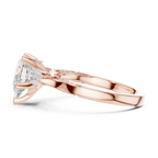 Pear Cut Lab Grown 2.53 CT Three Stone Pear Accent Engagement Ring in 14K Rose Gold