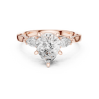 Pear Cut Lab Grown 2.53 CT Three Stone Pear Accent Engagement Ring in 14K Rose Gold