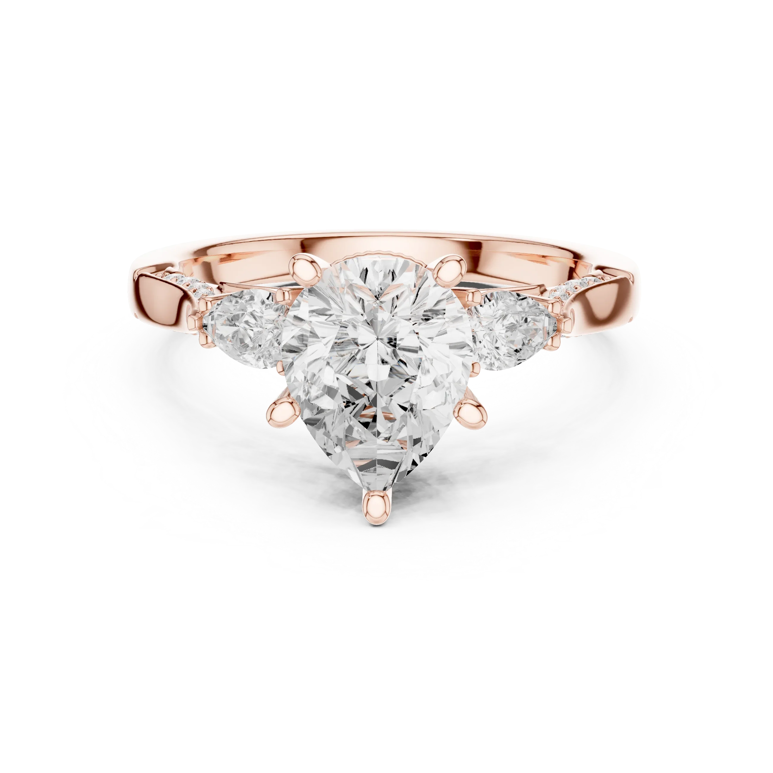 Pear Cut Lab Grown 2.53 CT Three Stone Pear Accent Engagement Ring in 14K Rose Gold