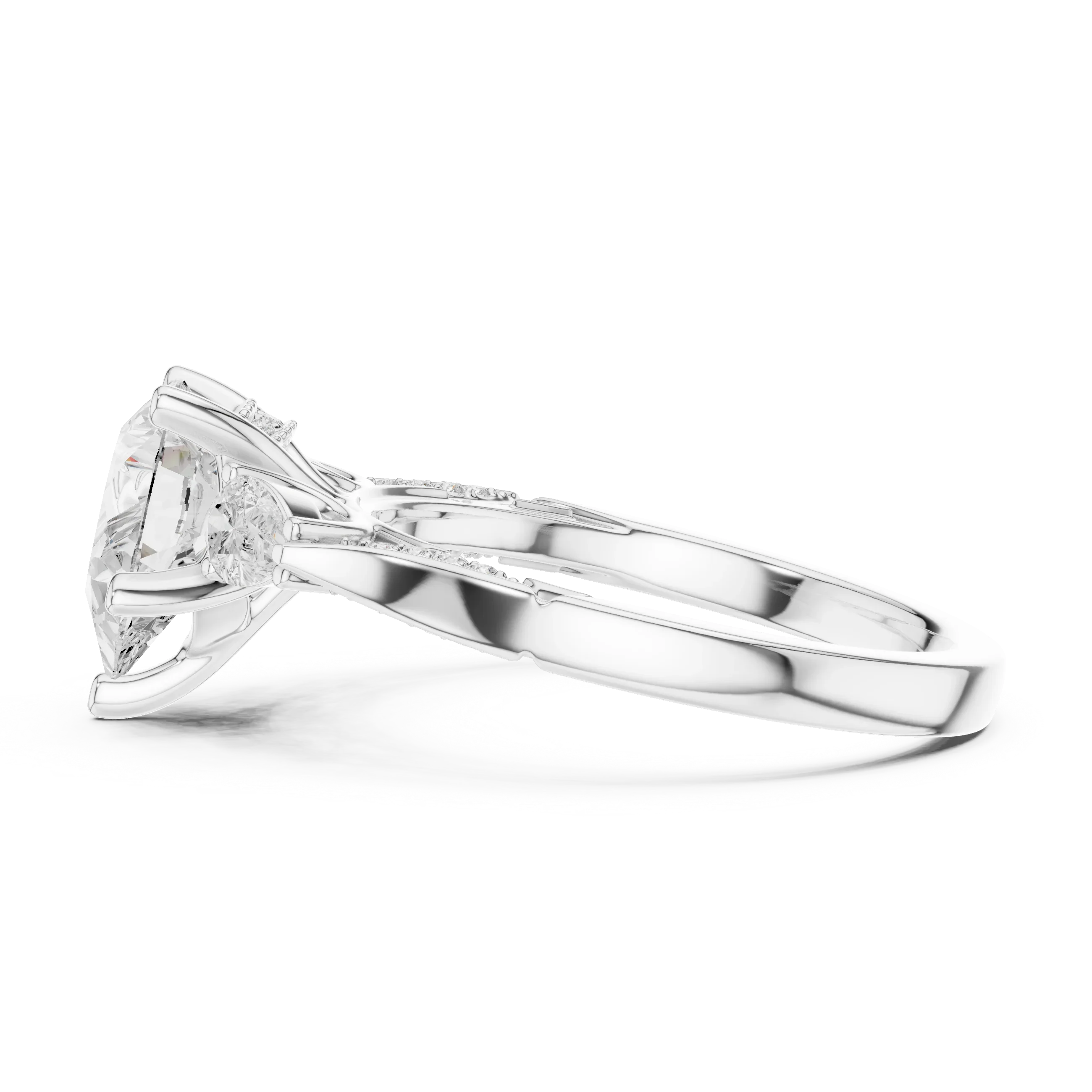 Pear Cut Lab Grown 2.53 CT Three Stone Pear Accent Engagement Ring in 14K Rose Gold