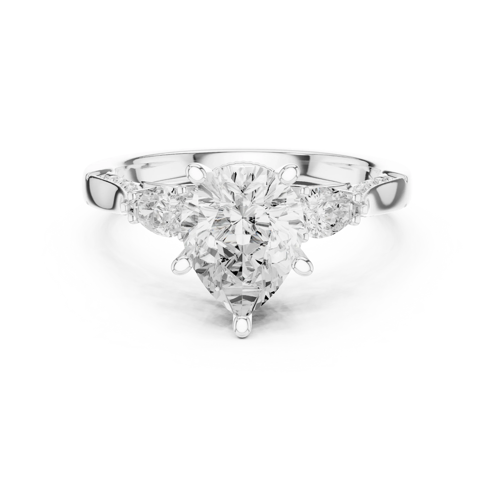 Pear Cut Lab Grown 2.53 CT Three Stone Pear Accent Engagement Ring in 14K Rose Gold