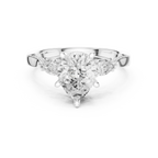 Pear Cut Lab Grown 2.53 CT Three Stone Pear Accent Engagement Ring in 14K Rose Gold