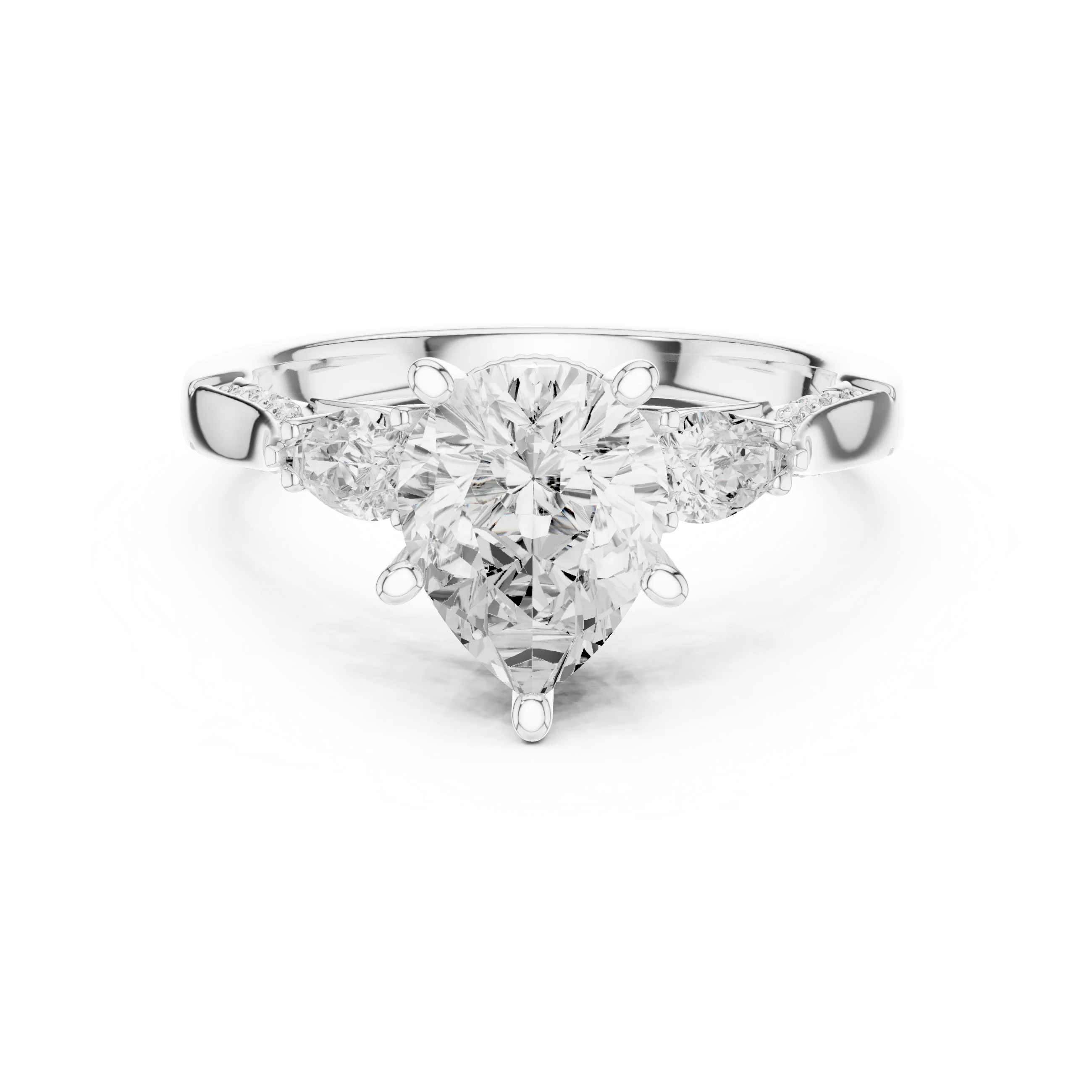 Pear Cut Lab Grown 2.53 CT Three Stone Pear Accent Engagement Ring in 14K Rose Gold