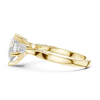 Pear Cut Lab Grown 2.53 CT Three Stone Pear Accent Engagement Ring in 14K Rose Gold