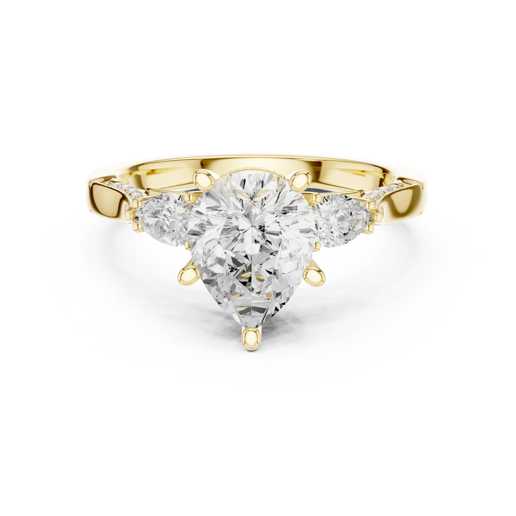 Pear Cut Lab Grown 2.53 CT Three Stone Pear Accent Engagement Ring in 14K Rose Gold