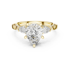 Pear Cut Lab Grown 2.53 CT Three Stone Pear Accent Engagement Ring in 14K Rose Gold