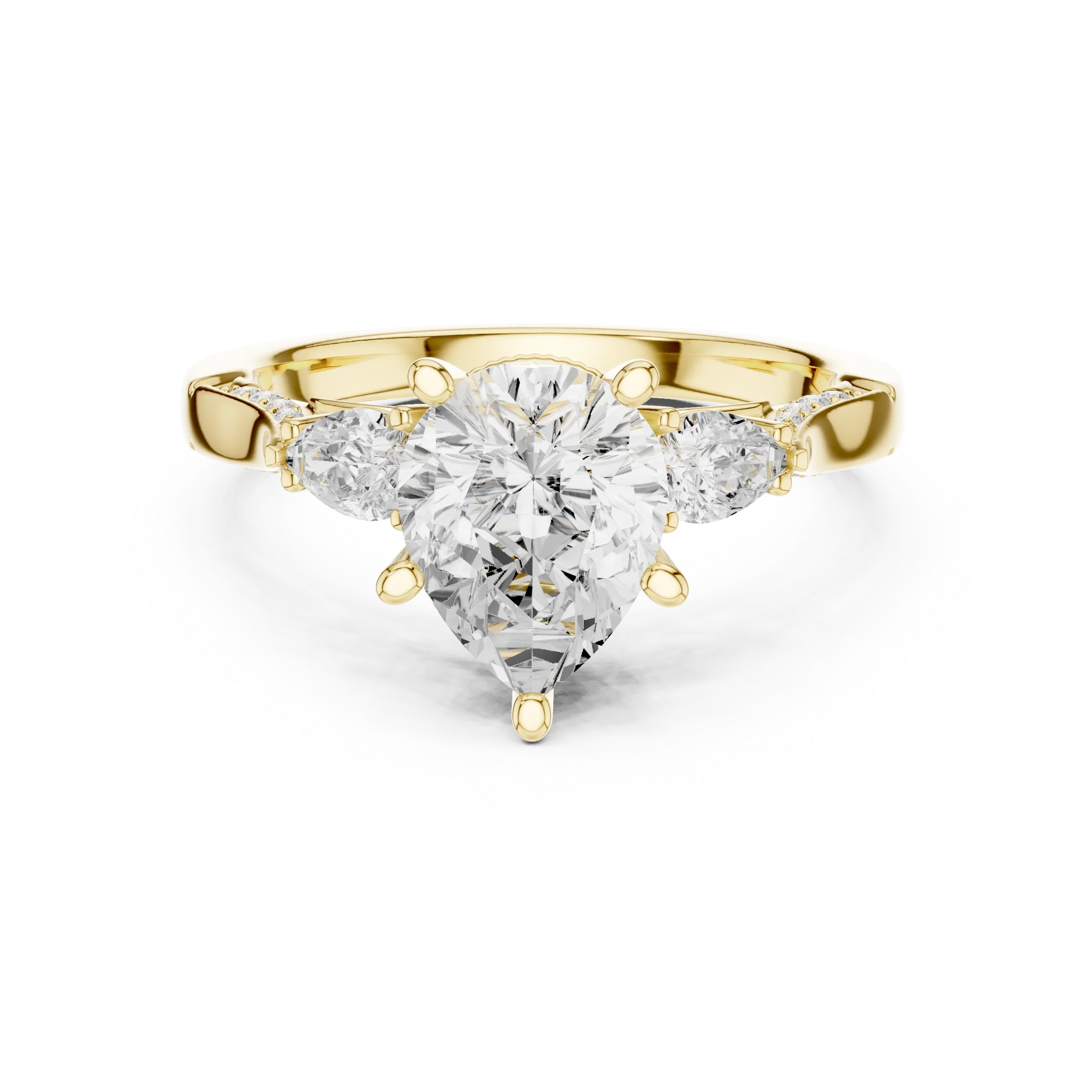 Pear Cut Lab Grown 2.53 CT Three Stone Pear Accent Engagement Ring in 14K Rose Gold