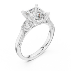 Princess Cut Lab Grown 2.53 CT Three Stone Pear Accent Engagement Ring in 14K Rose Gold