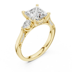 Princess Cut Lab Grown 2.53 CT Three Stone Pear Accent Engagement Ring in 14K Rose Gold