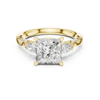 Princess Cut Lab Grown 2.53 CT Three Stone Pear Accent Engagement Ring in 14K Rose Gold