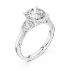 Round Cut Lab Grown 2.53 CT Three Stone Pear Accent Engagement Ring in 14K Rose Gold