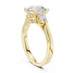 Round Cut Lab Grown 2.53 CT Three Stone Pear Accent Engagement Ring in 14K Rose Gold