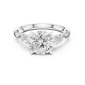 Round Cut Lab Grown 2.53 CT Three Stone Pear Accent Engagement Ring in 14K Rose Gold
