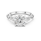Round Cut Lab Grown 2.53 CT Three Stone Pear Accent Engagement Ring in 14K Rose Gold