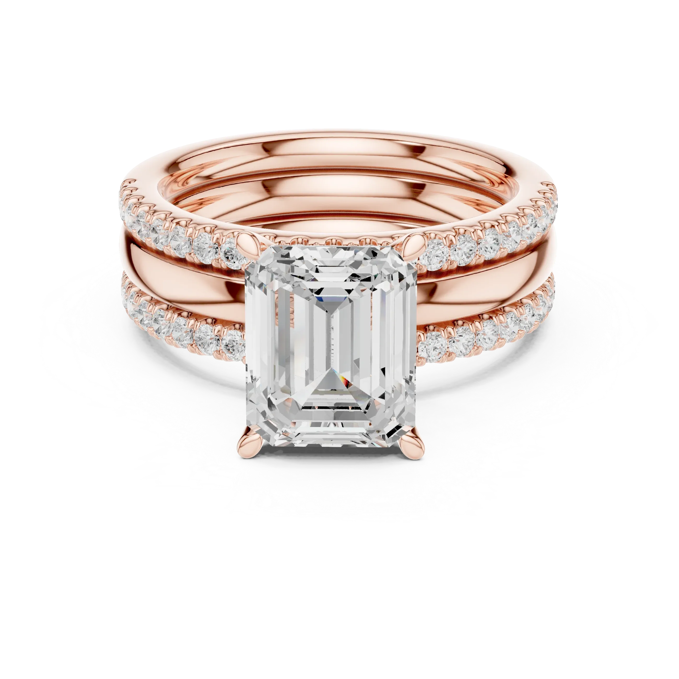 3.50 CT Emerald Cut Diamond Trio - Engagement Ring