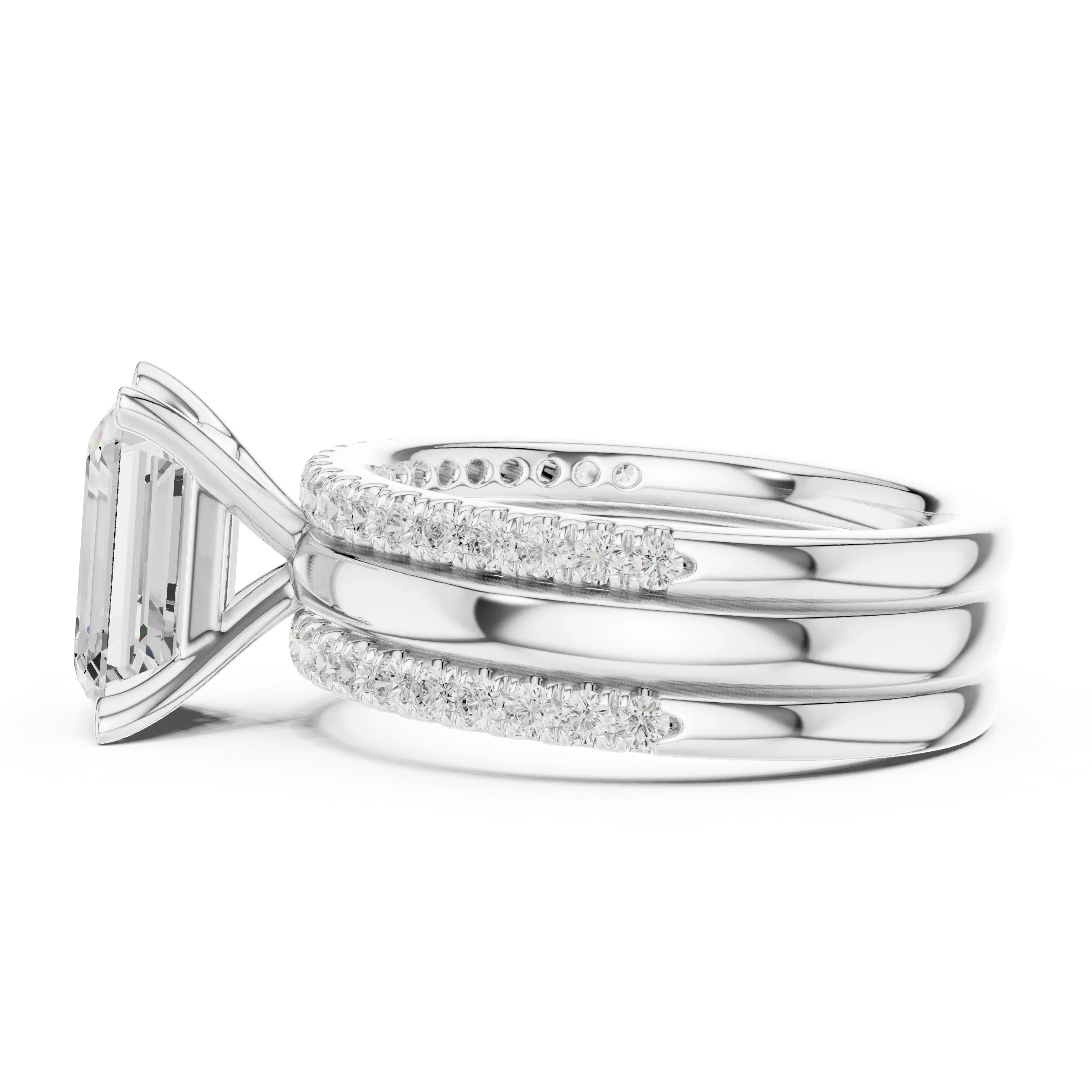 3.50 CT Emerald Cut Diamond Trio - Engagement Ring