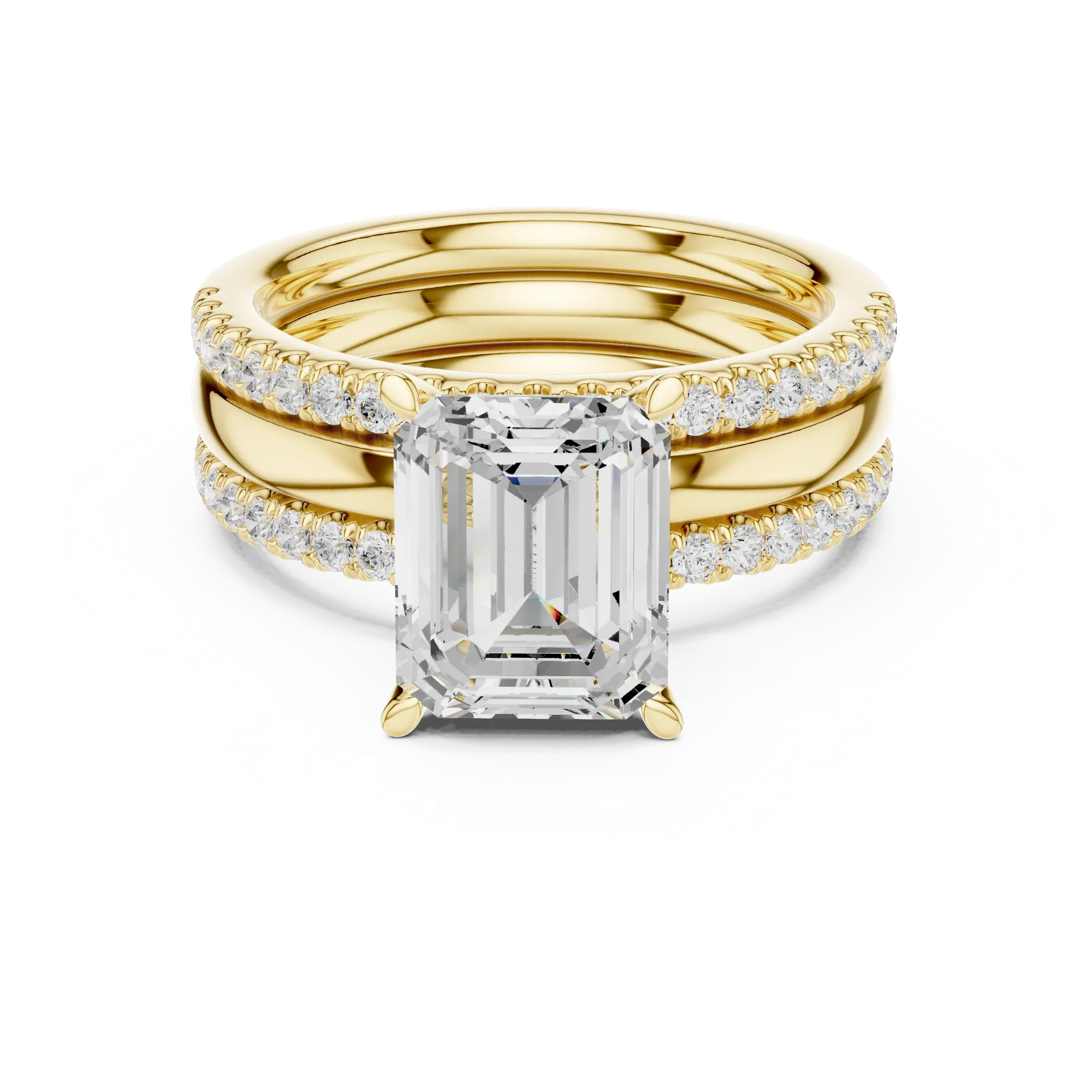 3.50 CT Emerald Cut Diamond Trio - Engagement Ring