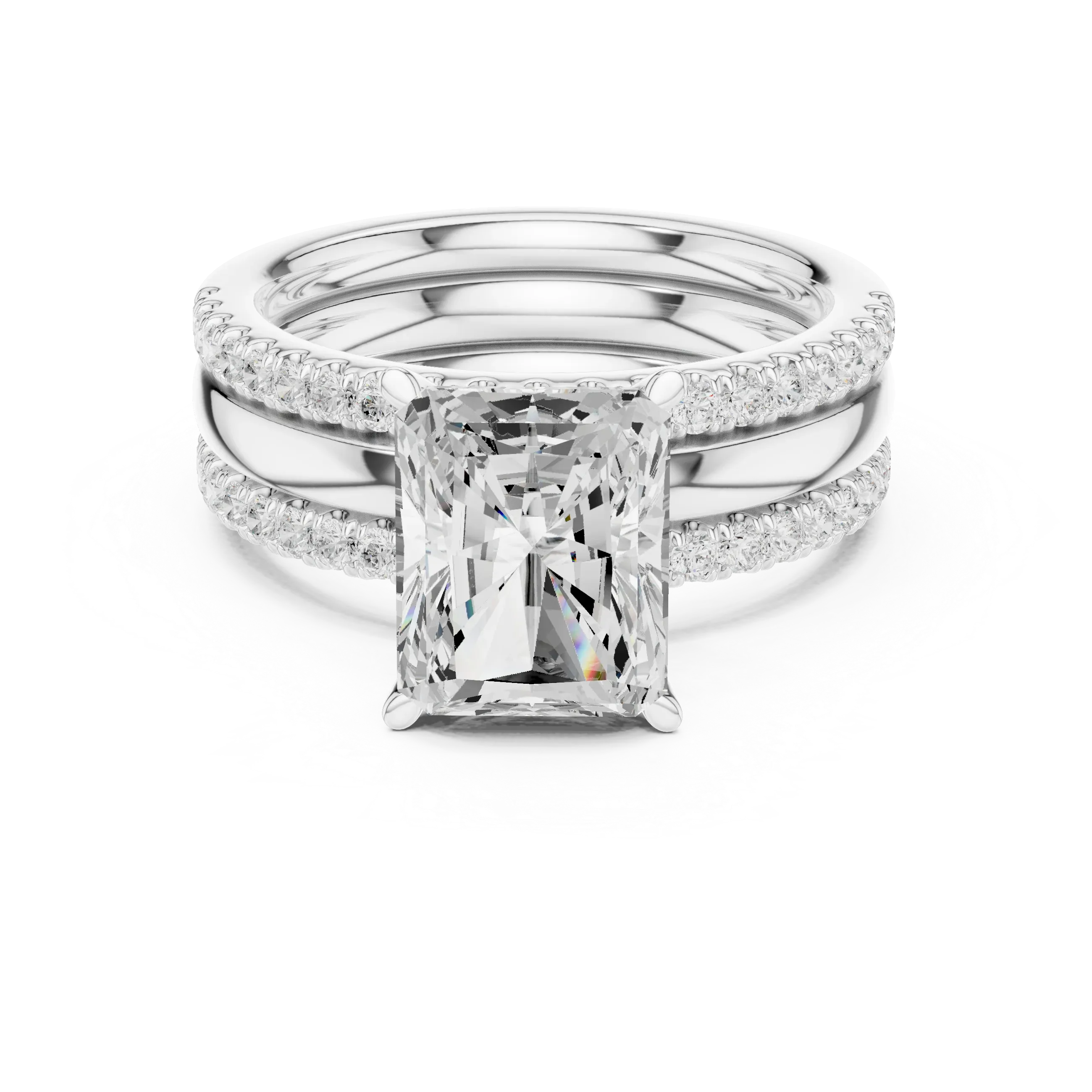 3.50 CT Radiant Cut Diamond Trio - Engagement Ring