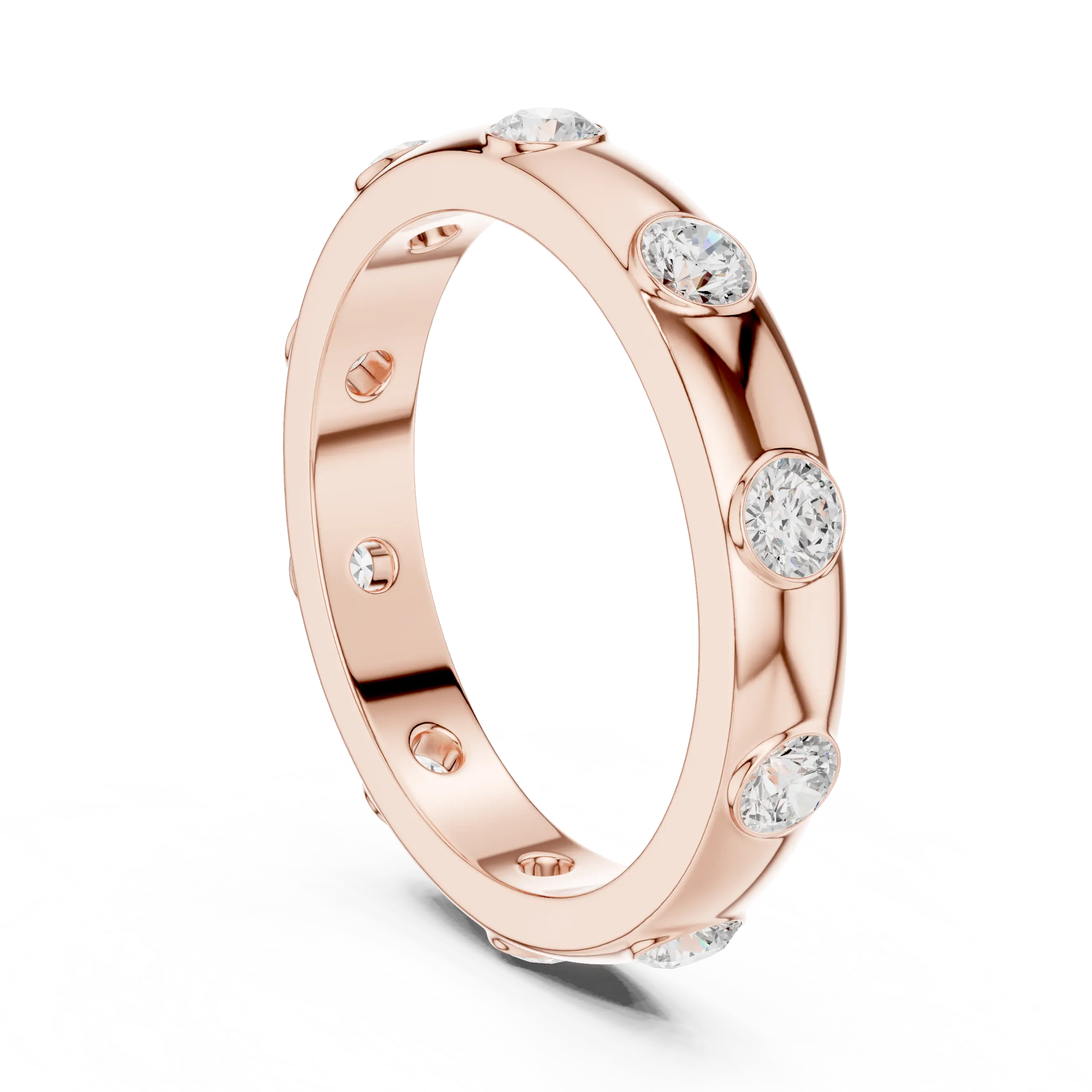 Modern Stackable Wedding Ring with Round Cut Diamonds 14K Yellow Gold