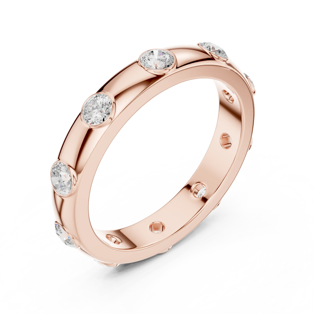 Modern Stackable Wedding Ring with Round Cut Diamonds 14K Yellow Gold