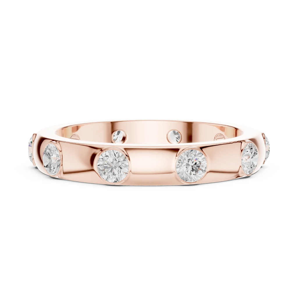 Modern Stackable Wedding Ring with Round Cut Diamonds 14K Yellow Gold