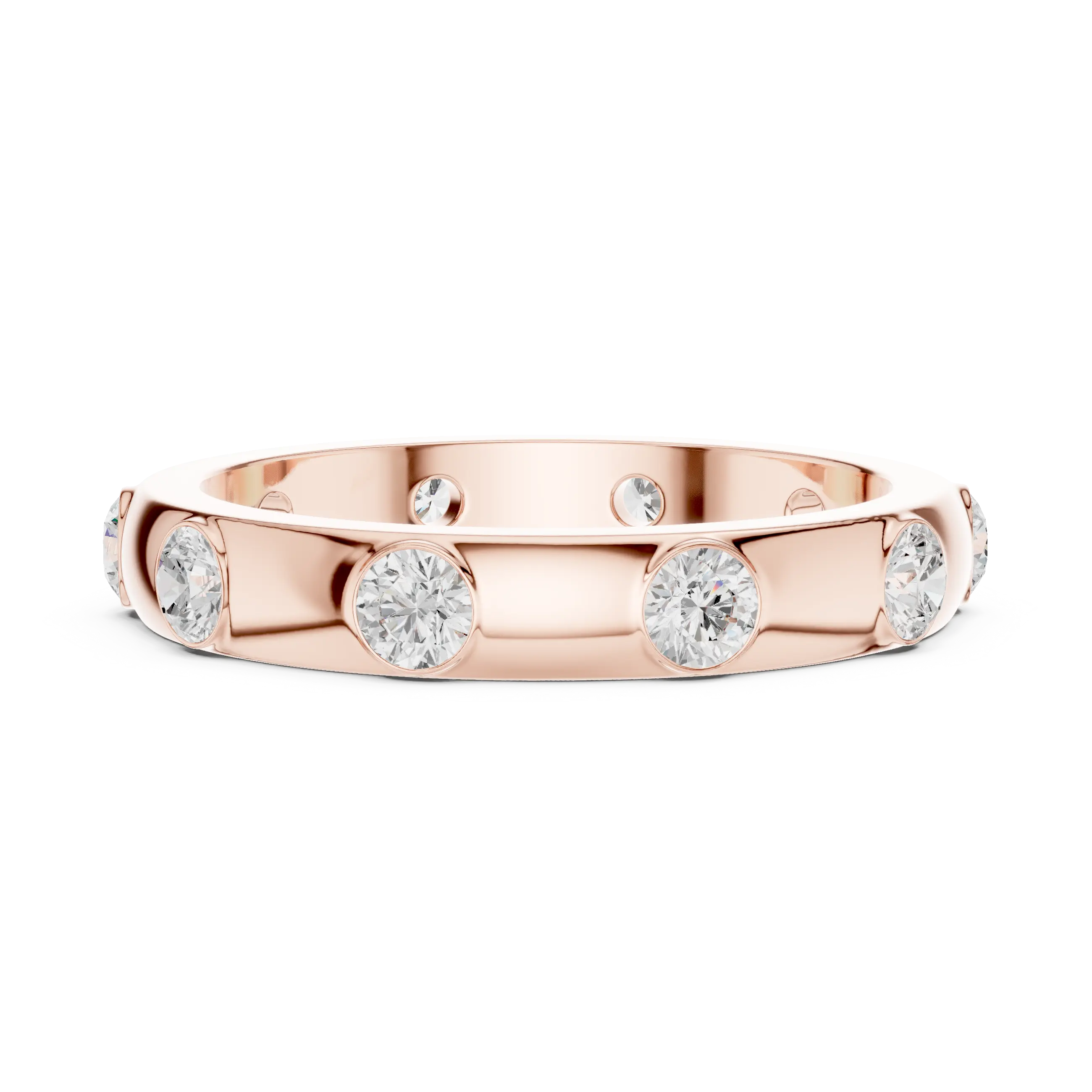 Modern Stackable Wedding Ring with Round Cut Diamonds 14K Yellow Gold