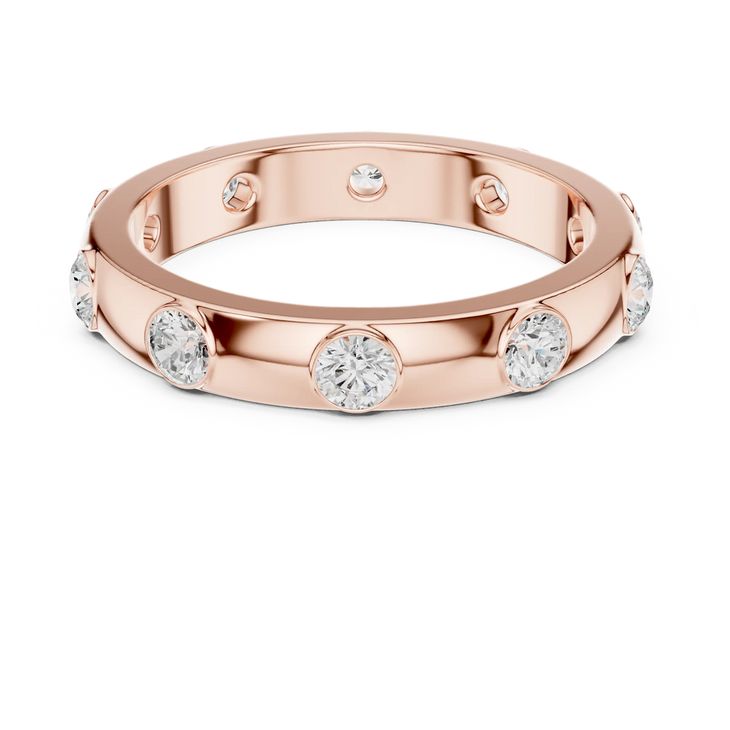 Modern Stackable Wedding Ring with Round Cut Diamonds 14K Yellow Gold