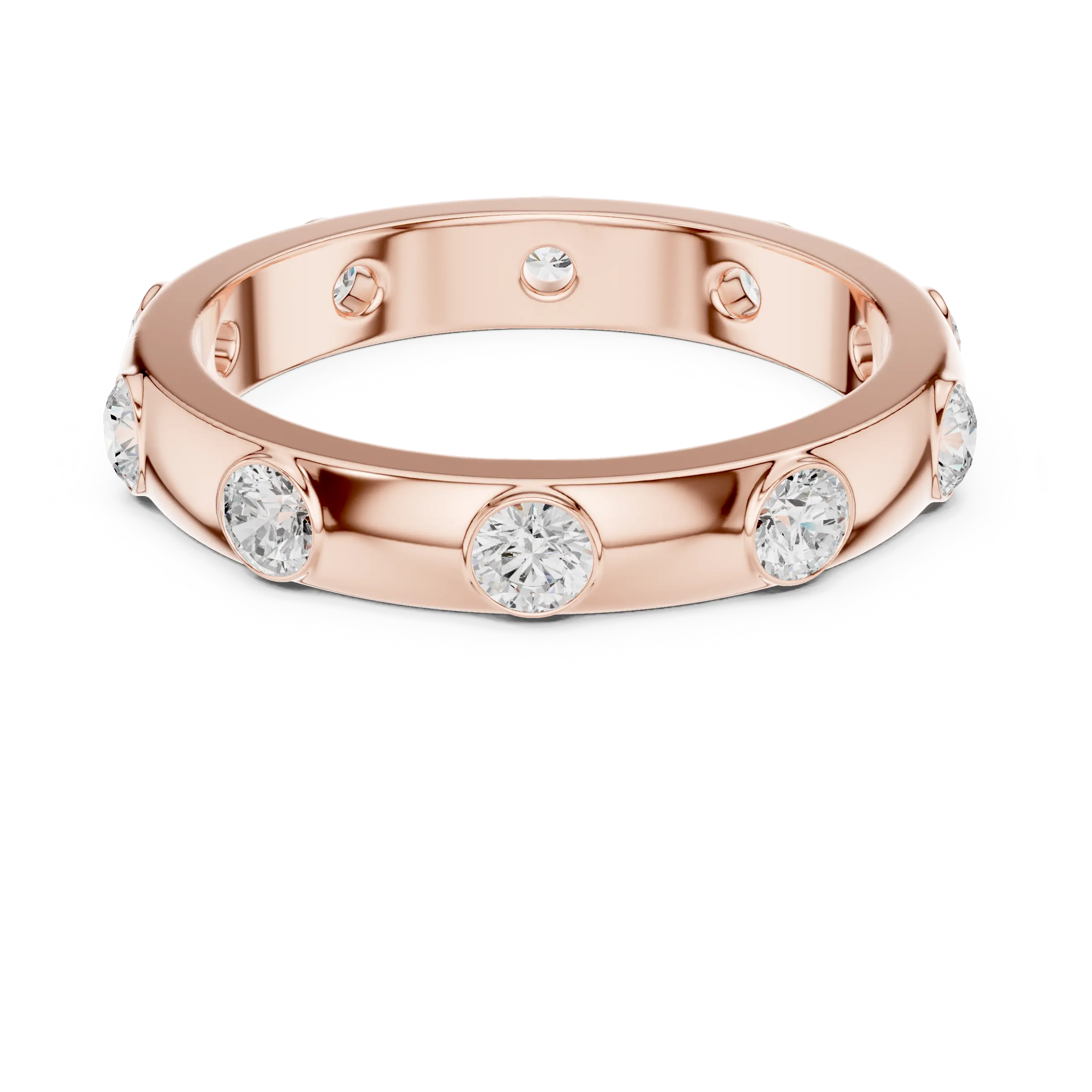 Modern Stackable Wedding Ring with Round Cut Diamonds 14K Yellow Gold