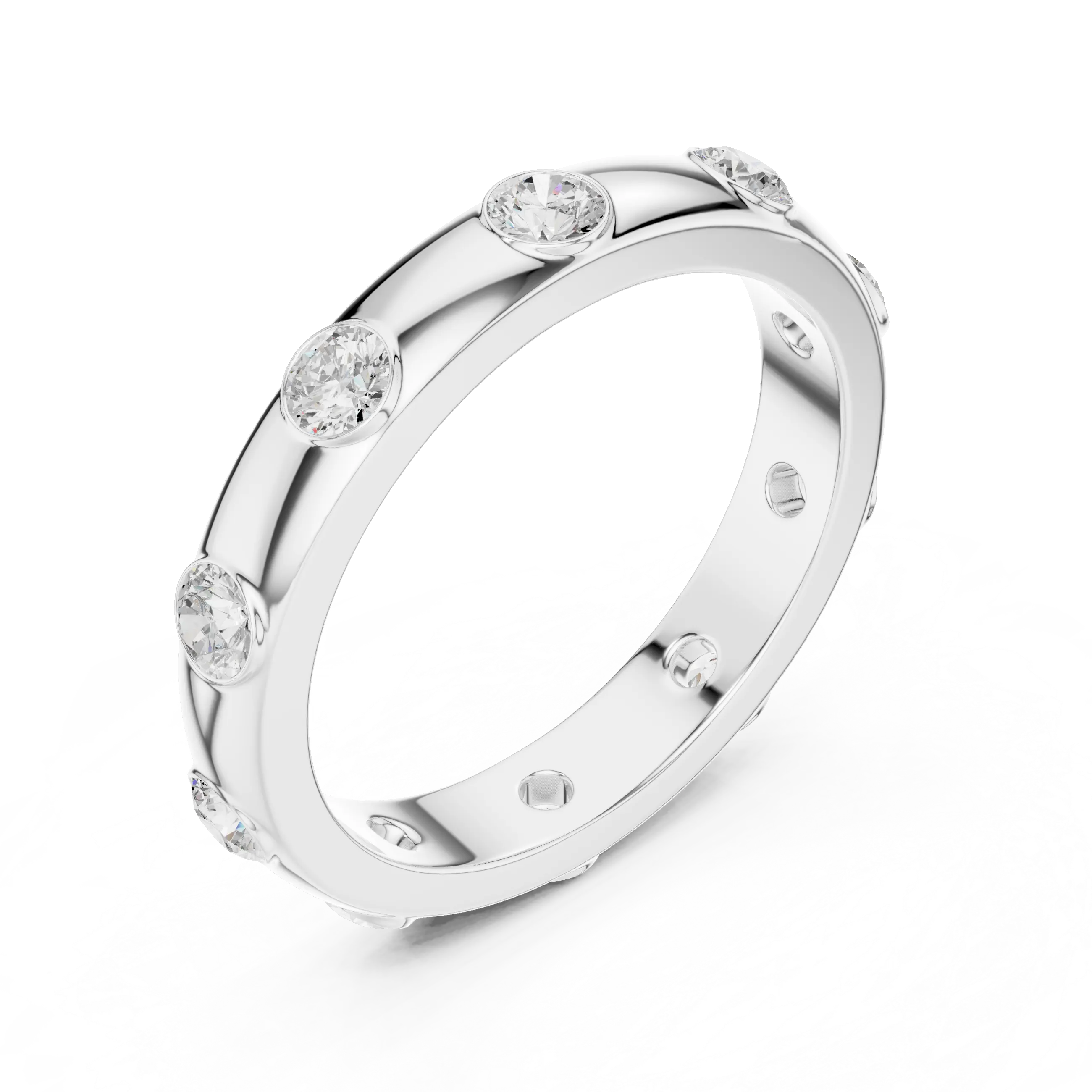 Modern Stackable Wedding Ring with Round Cut Diamonds 14K Yellow Gold