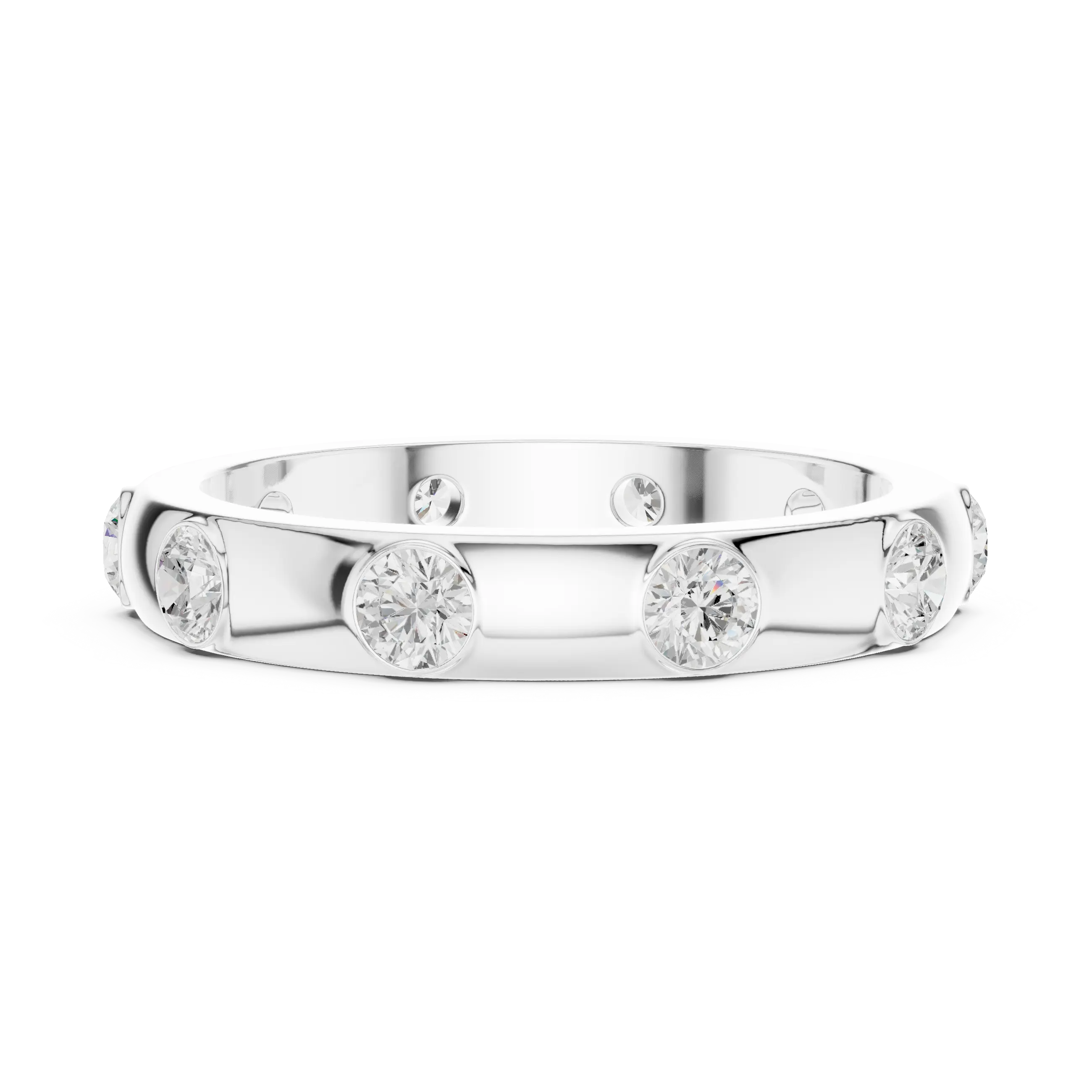 Modern Stackable Wedding Ring with Round Cut Diamonds 14K Yellow Gold